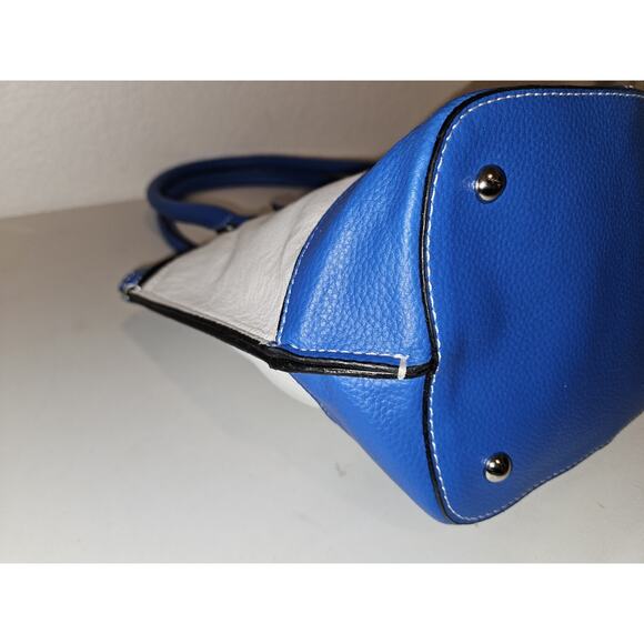 New! Tignanello Blue and White Pebbled Leather Tote Shoulder Bag 16x9x6 - Picture 12 of 15